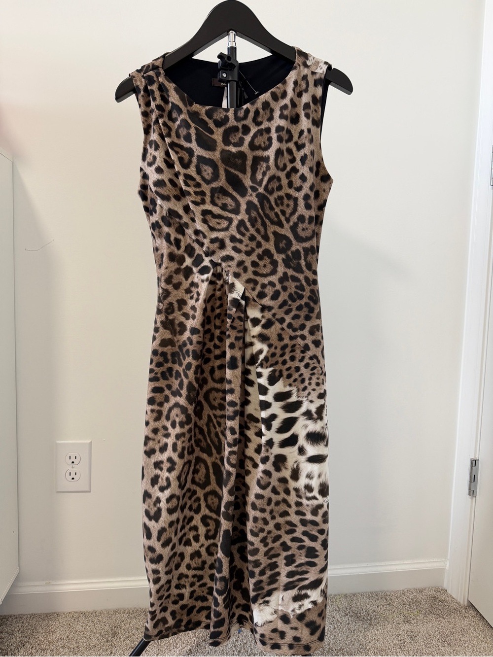 Roberto Cavalli Sleeveless Leopard-Print Midi Dress in Brown and Black